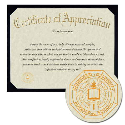 Anderson University Certificate of Appreciation