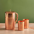 Ayurvedic Embossed 3-Piece Pure Copper Jug Set