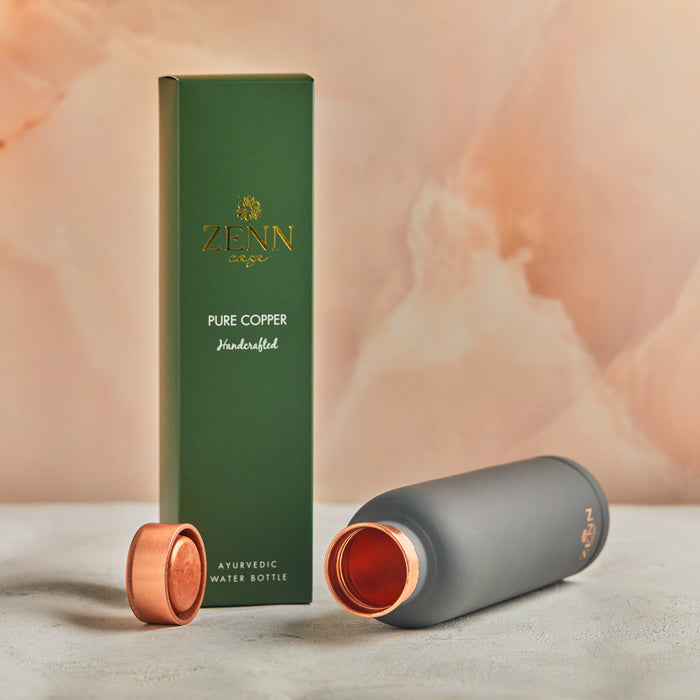 Ayurvedic Satin-Finish Grey Pure Copper Bottle – 900 ML
