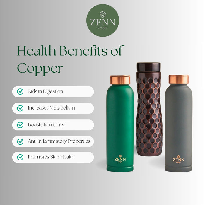 Ayurvedic Satin-Finish Grey Pure Copper Bottle – 900 ML