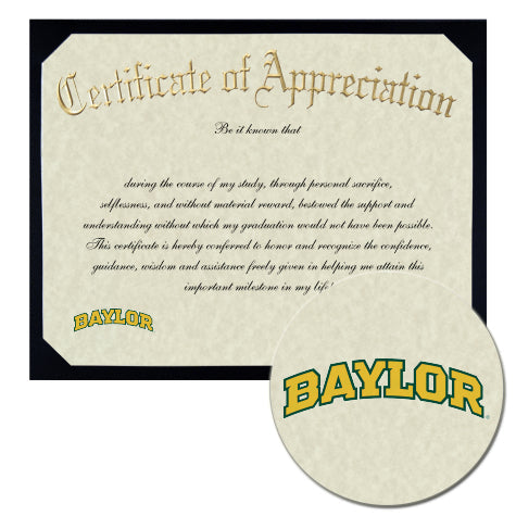 Baylor University Certificate of Appreciation