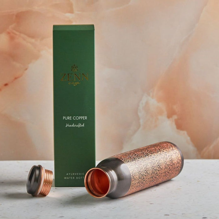 Black Engraved Ayurvedic Pure Copper Bottle 900 ML