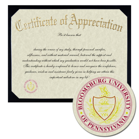 Bloomsburg University Certificate of Appreciation