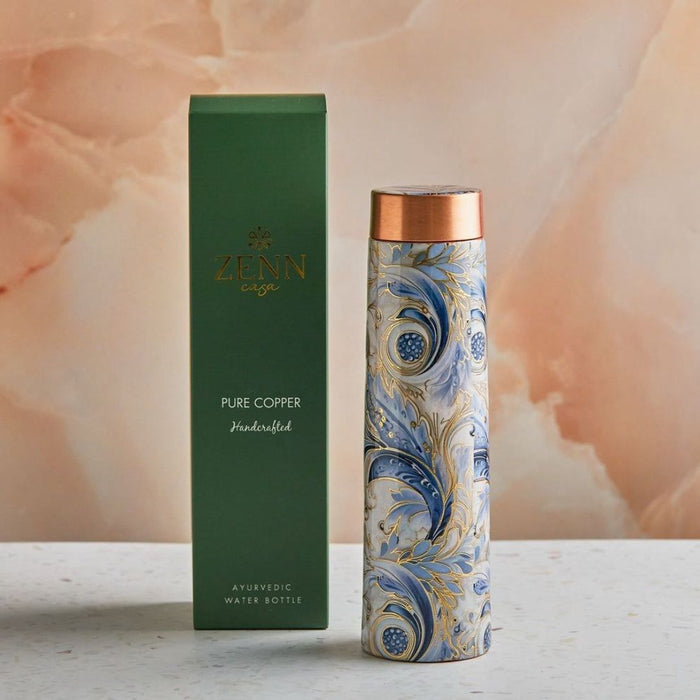 Blue Hues Artistic Pure Copper Wellness Bottle – 800 ML