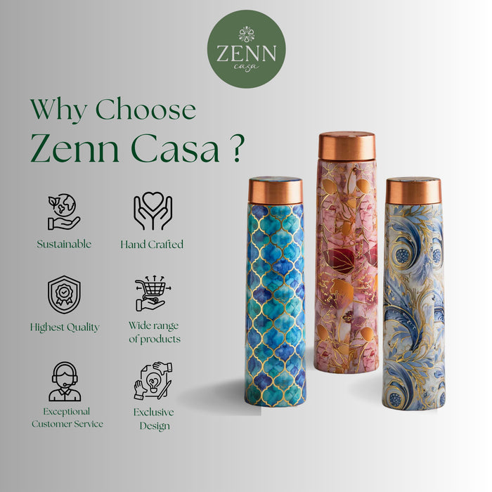 Blue Hues Artistic Pure Copper Wellness Bottle – 800 ML