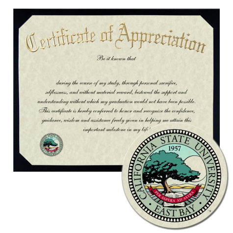 California State University, East Bay Certificate of Appreciation