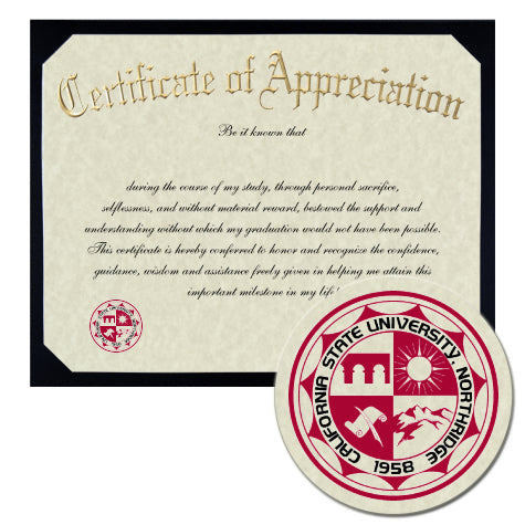 California State University, Northridge Certificate of Appreciation