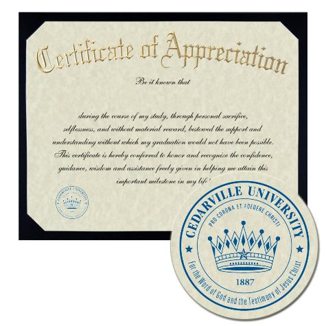 Cedarville University Certificate of Appreciation