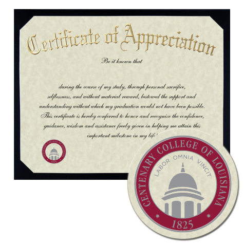 Centenary College of Louisiana Certificate of Appreciation