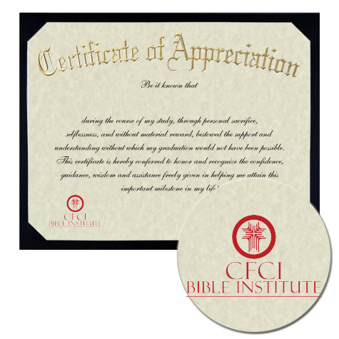 CFCI Bible Institute Certificate of Appreciation