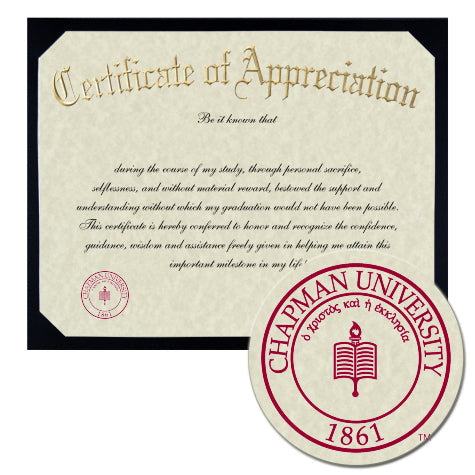 Chapman University Certificate of Appreciation