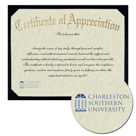 Charleston Southern University Certificate of Appreciation