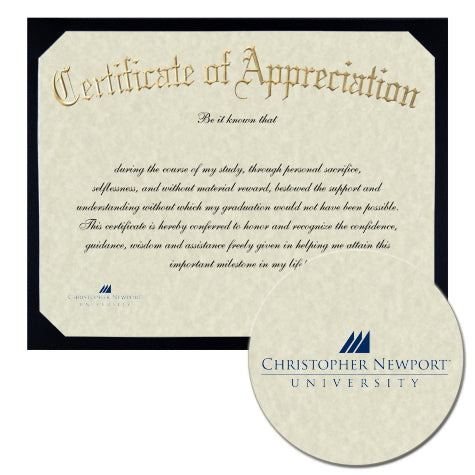 Christopher Newport University Certificate of Appreciation
