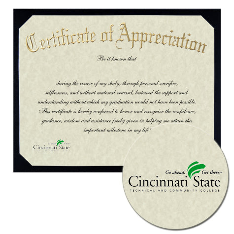Cincinnati State Technical & Community College Certificate of Appreciation