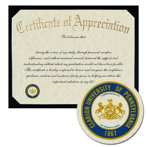 Clarion University Certificate of Appreciation