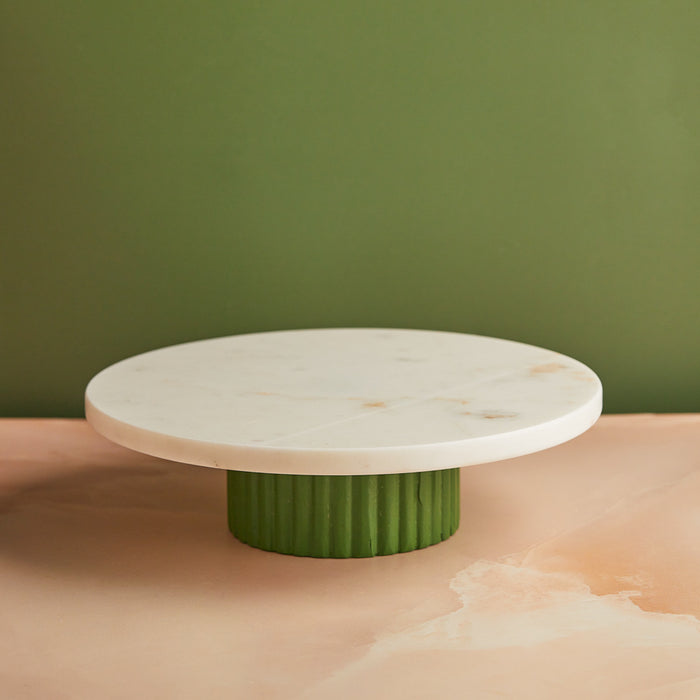Classic White Marble Cake Stand with Green Pedestal | 10 Inches