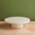 Classic White Marble Cake Stand with Wooden Base | 10 Inches
