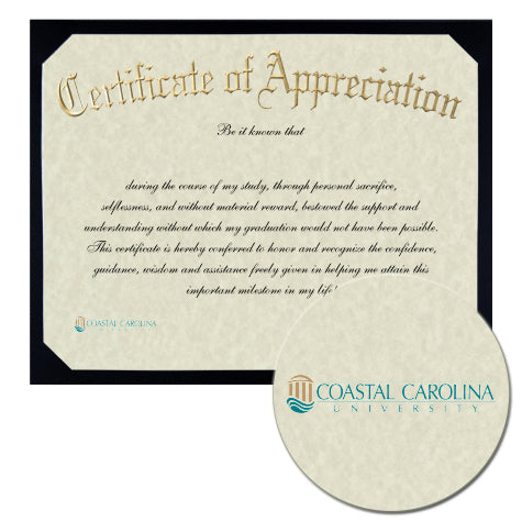 Coastal Carolina University Certificate of Appreciation