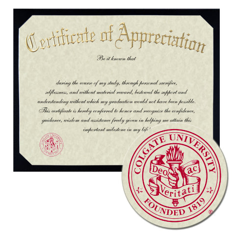 Colgate University Certificate of Appreciation