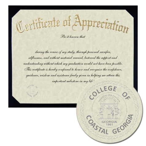 College of Coastal Georgia Certificate of Appreciation