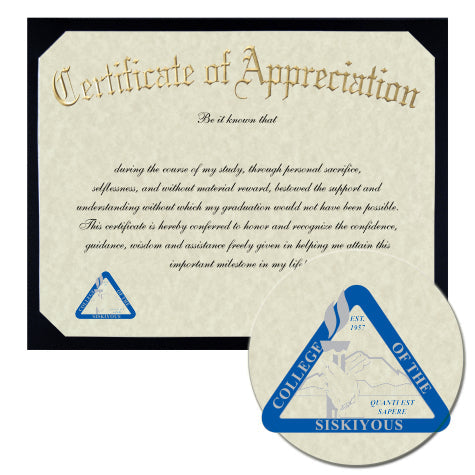 College of the Siskiyous Certificate of Appreciation