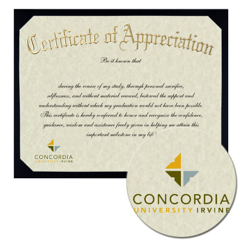 Concordia University Irvine Certificate of Appreciation