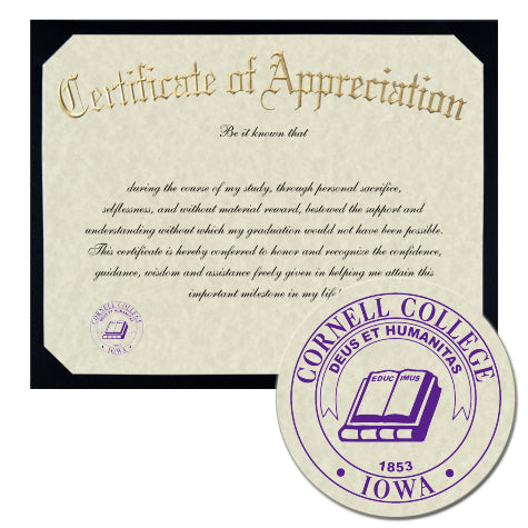 Cornell College Certificate of Appreciation