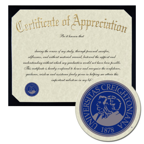 Creighton University Certificate of Appreciation