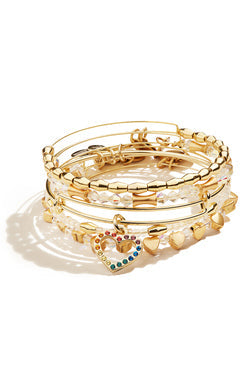 Crystal Rainbow Heart Charm Bangles, Set of 5