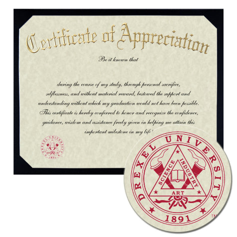 Drexel University Certificate of Appreciation
