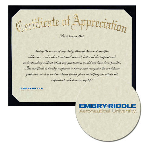 Embry Riddle Aeronautical University-Prescott Certificate of Appreciation