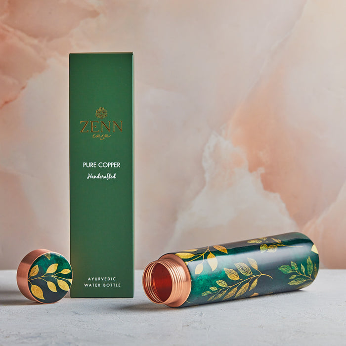 Emerald Serenity Handcrafted Pure Copper Bottle – 800 ML