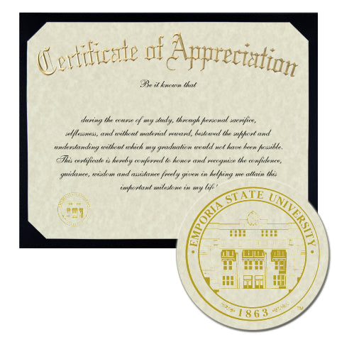 Emporia State University Certificate of Appreciation