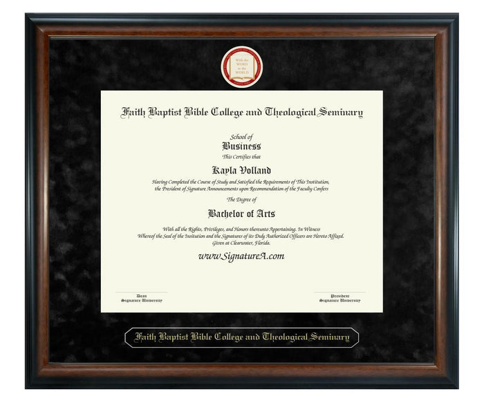 Faith Baptist Bible College and Theological Seminary Diploma Frame (SN)