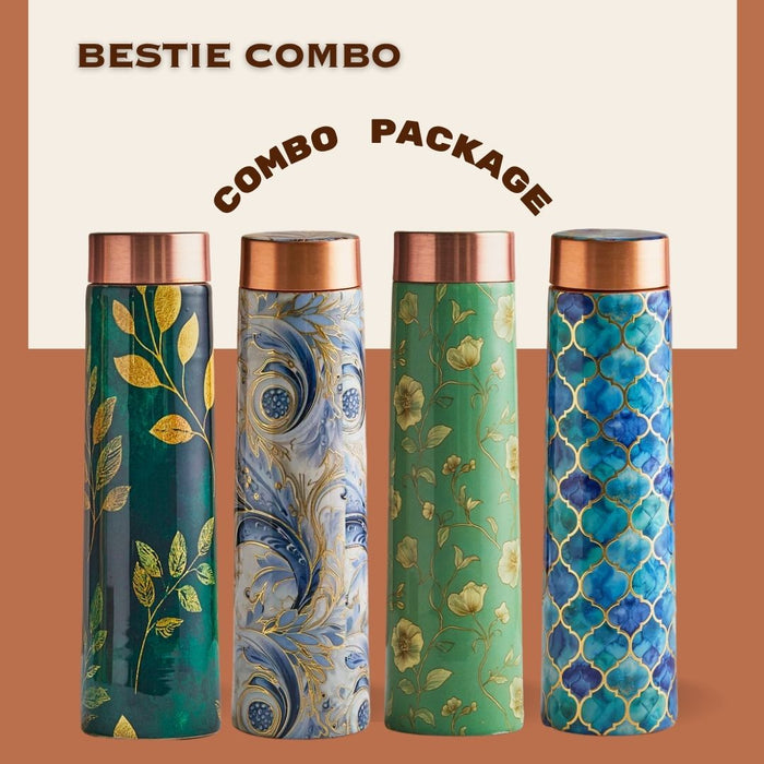 Family Combo 1 - 4 Ayurvedic Pure Copper Bottles 800 ml each