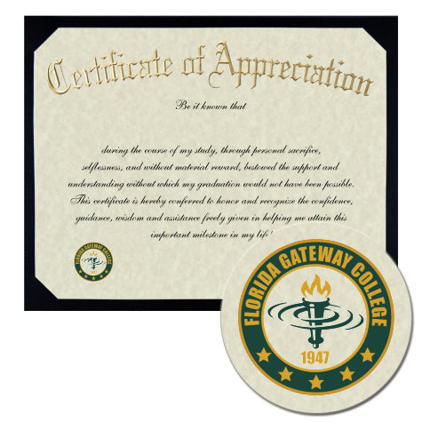 Florida Gateway College Certificate of Appreciation