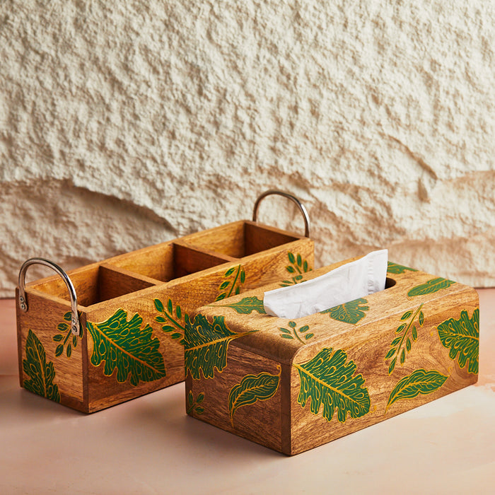 Forest Green Tissue and Cutlery Holder Set