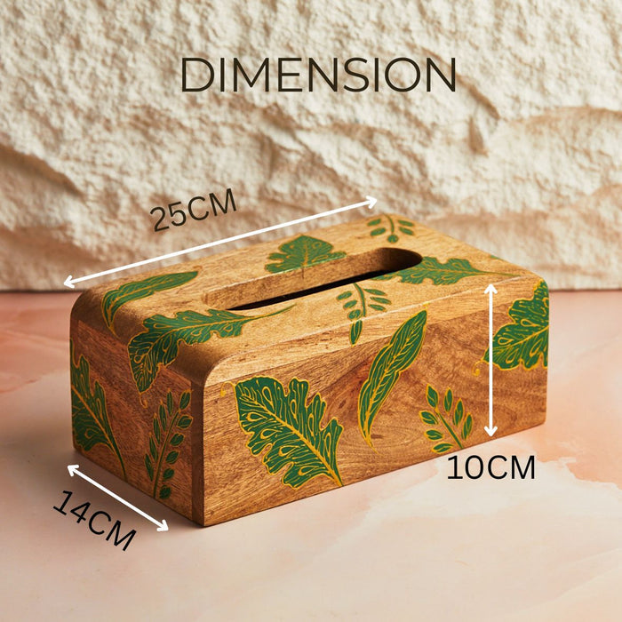 Forest Green Wooden Tissue Holder with Dimension
