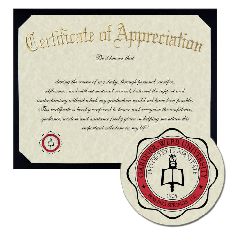 Gardner-Webb University Certificate of Appreciation