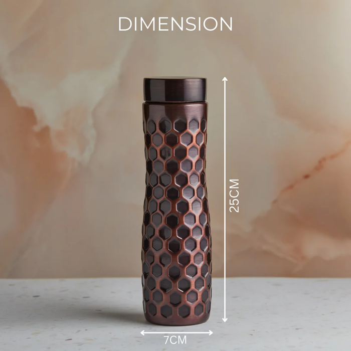 Pure copper ayurvedic water bottle with dimension