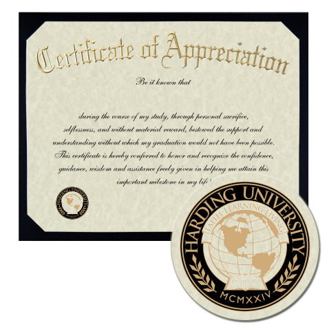 Harding University Certificate of Appreciation