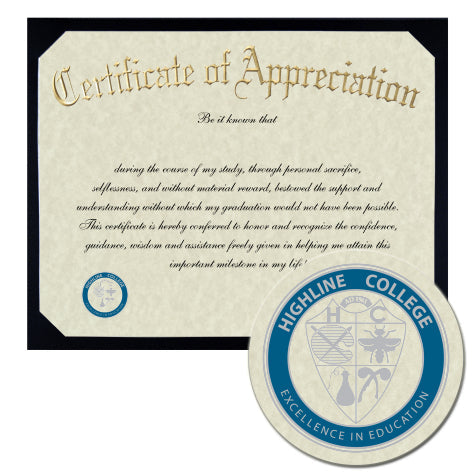 Highline College Certificate of Appreciation