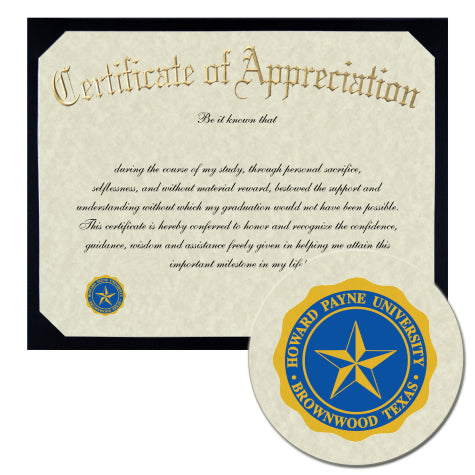 Howard Payne University Certificate of Appreciation