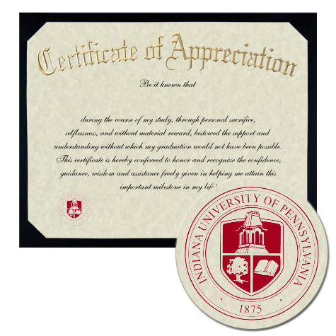 Indiana University of Pennsylvania Certificate of Appreciation