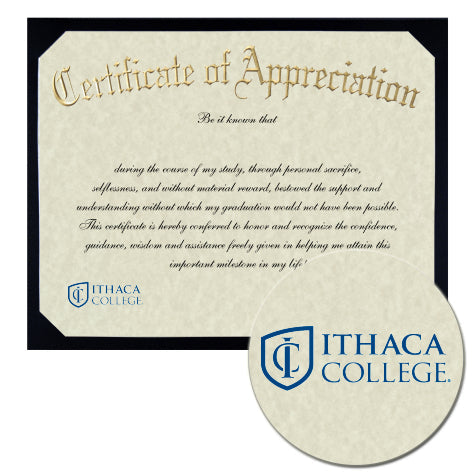 Ithaca College Certificate of Appreciation