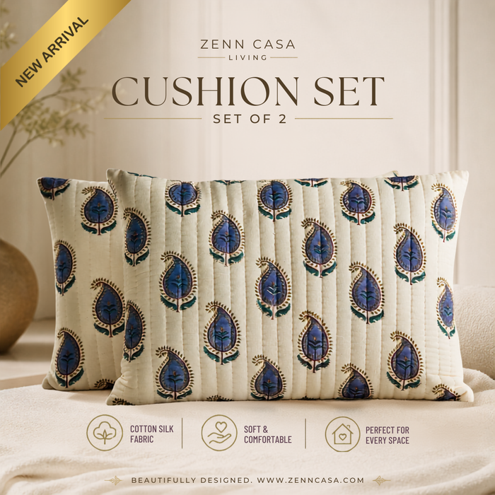 Ivory Violet Cotton Silk Cushion Set – Set of 2
