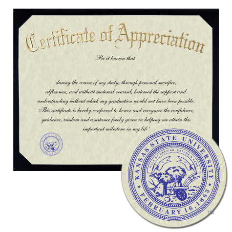 Kansas State University Certificate of Appreciation