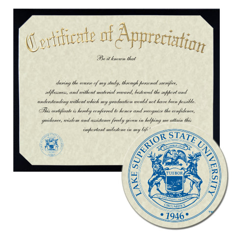 Lake Superior State University Certificate of Appreciation