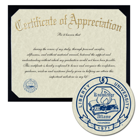 Liberty University Certificate of Appreciation