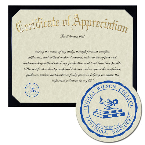 Lindsey Wilson College Certificate of Appreciation